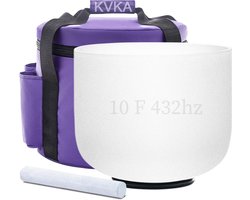 KVKA 432Hz F Note Heart Chakra Frosted Quartz Crystal Singing Bowl 10 Inch With Purple Carrying Case