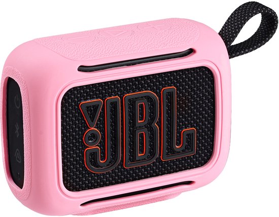 Roze beschermhoes voor JBL Go 5 speaker met JBL logo.