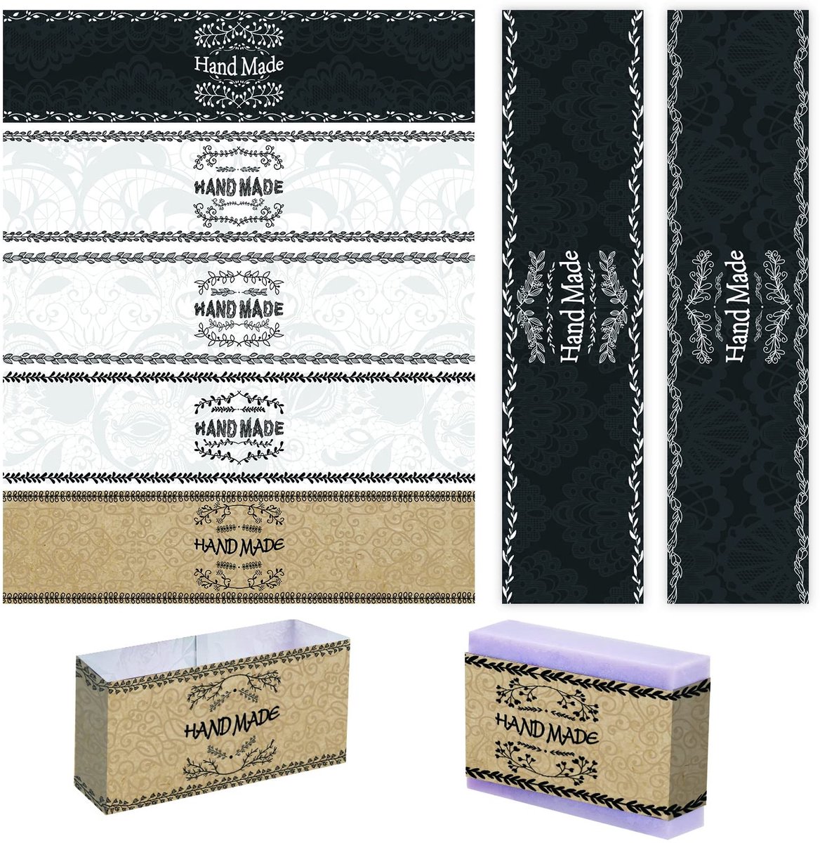 ONF3 - Handgemaakte Zeep Labels - Vintage Wrap Papier - 90 Stuks - Flexibel en Duurzaam - Perfect voor Geschenkverpakking - 3 Kleuren