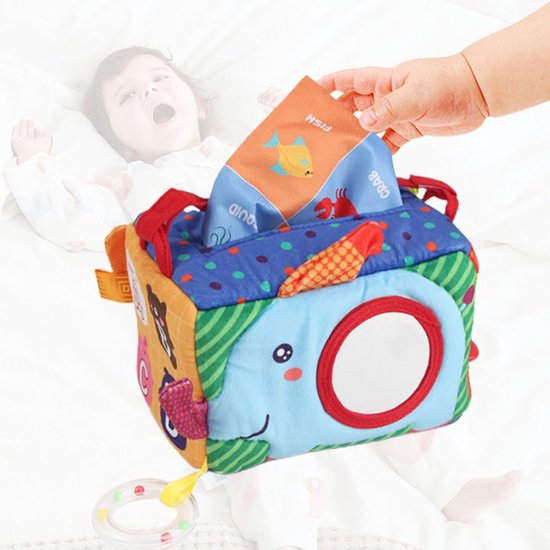 Babydoekjes Speelgoed Doos - Educatief Bijtring Boek - Baby Ontwikkeling - Veelzijdige Texturen - 20 x 15 x 14 cm — afbeelding 2