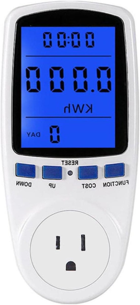 Stroommeter stekker - Energie monitor - Stroomverbruik meten - Verlicht LCD display - EU UK US AU - Transparant Blauw