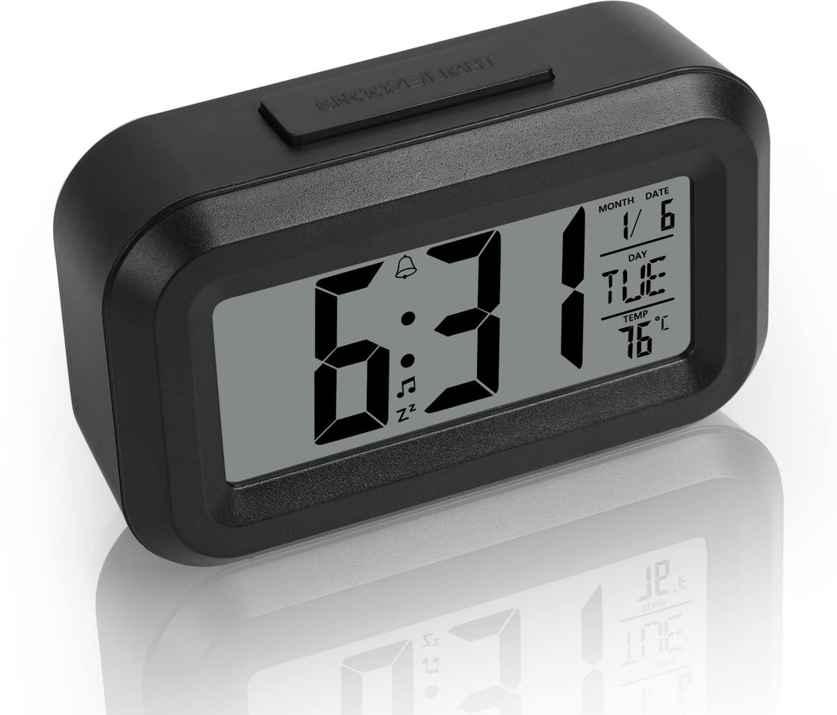 aladdien - Digitale wekker - LED-display klok - Instelbare sluimerfunctie - Zwart - Temperatuur en datum - Draagbare wekker voor slaapkamer - Geschi...
