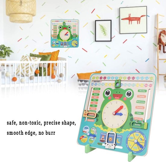 Houten Kalenderklok - Cognitief Speelgoed - Tijd Leren - Multifunctioneel - 30x30 cm - Multicolor — afbeelding 4