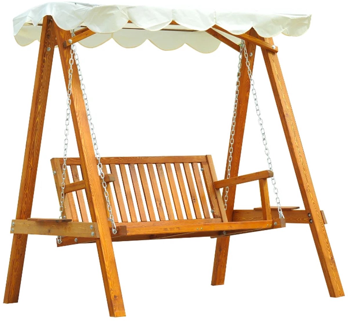 Hollywood Schommel - Schommelbank met Zonnedak - 2-zits Tuinbank - Tuinschommel 2 Personen - tot 240 kg - Schommelstoel - Tuinmeubelen - voor Tuin, Terras, Balkon - Beige + Naturel