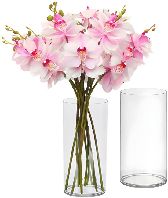 Giftdecor Bloemenvaas - 2x - helder acrylglas - D15 x H30 cm - cilinder - boeketvaas - 5 liter