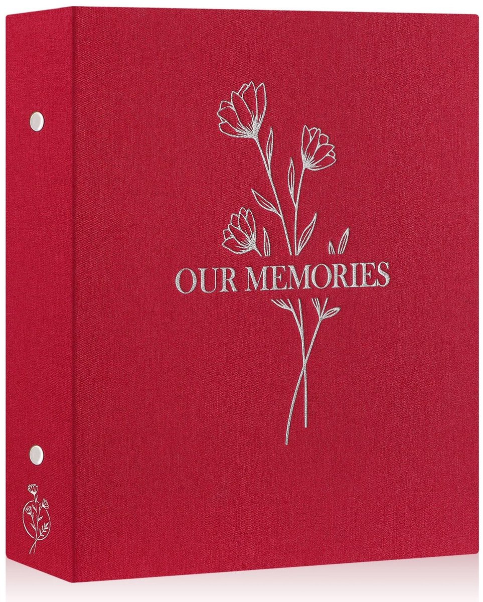 aladdien - Fotoalbum - 400 foto's - Luxe linnen omslag - Rood - Herinneringen vastleggen - Geschikt voor verjaardagen - Met tekst 'Our memories'