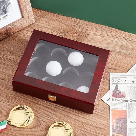 ONF3 - Golfbal vitrinekast - Houten showcase - 12-gaats golfbal display - Donker Rood - Voor golfbalcollecties - Beschermde kast - Compact formaat van Onf3 — afbeelding 4