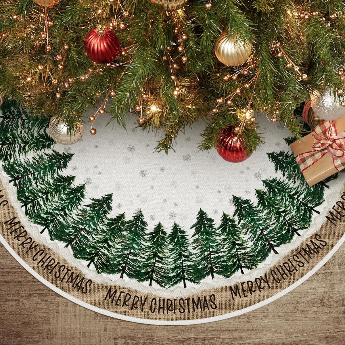 ONF3 - Kerstboom Rok - Sneeuwvlokken - Vintage Decoratie - 36 Inch - Merry Xmas - Seizoensgebonden - Groen