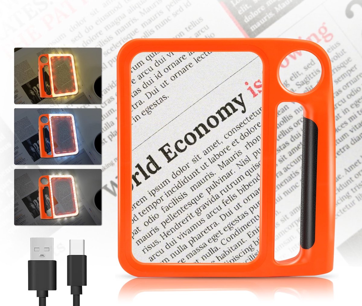 aladdien - Groot Leesvergrootglas - Handenvrij Vergrootglas - Verlicht - Oranje - Geschikt voor Ouderen - Voor Lezen en Reparaties