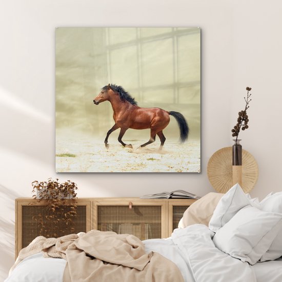 MuchoWow® Peinture sur verre 90x90 cm - Peinture sur verre - Cheval - Tissu - Sable - Photo sur verre acrylique - Peintures