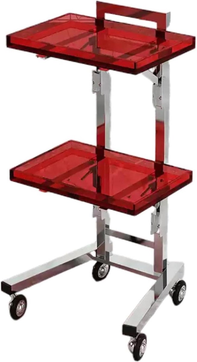 Verrijdbare Werktafel - Opbergkar - Salon Organisatie - Stille Wielen - 4 Lagen - Rood