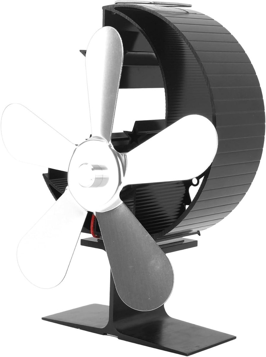 Kachelventilator - Warmteverdeler - Efficiënte Warmte - 5 Bladen - 25x22x12 cm - Zilver
