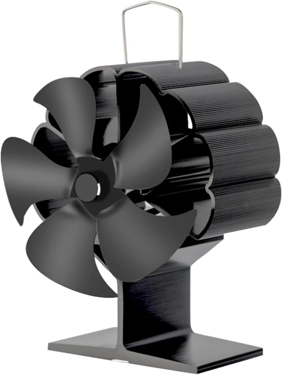 Houtkachel Ventilator - Warmte Verspreider - Efficiënte Warmte - Zelfaanzuigend - 5 Bladen - Zwart