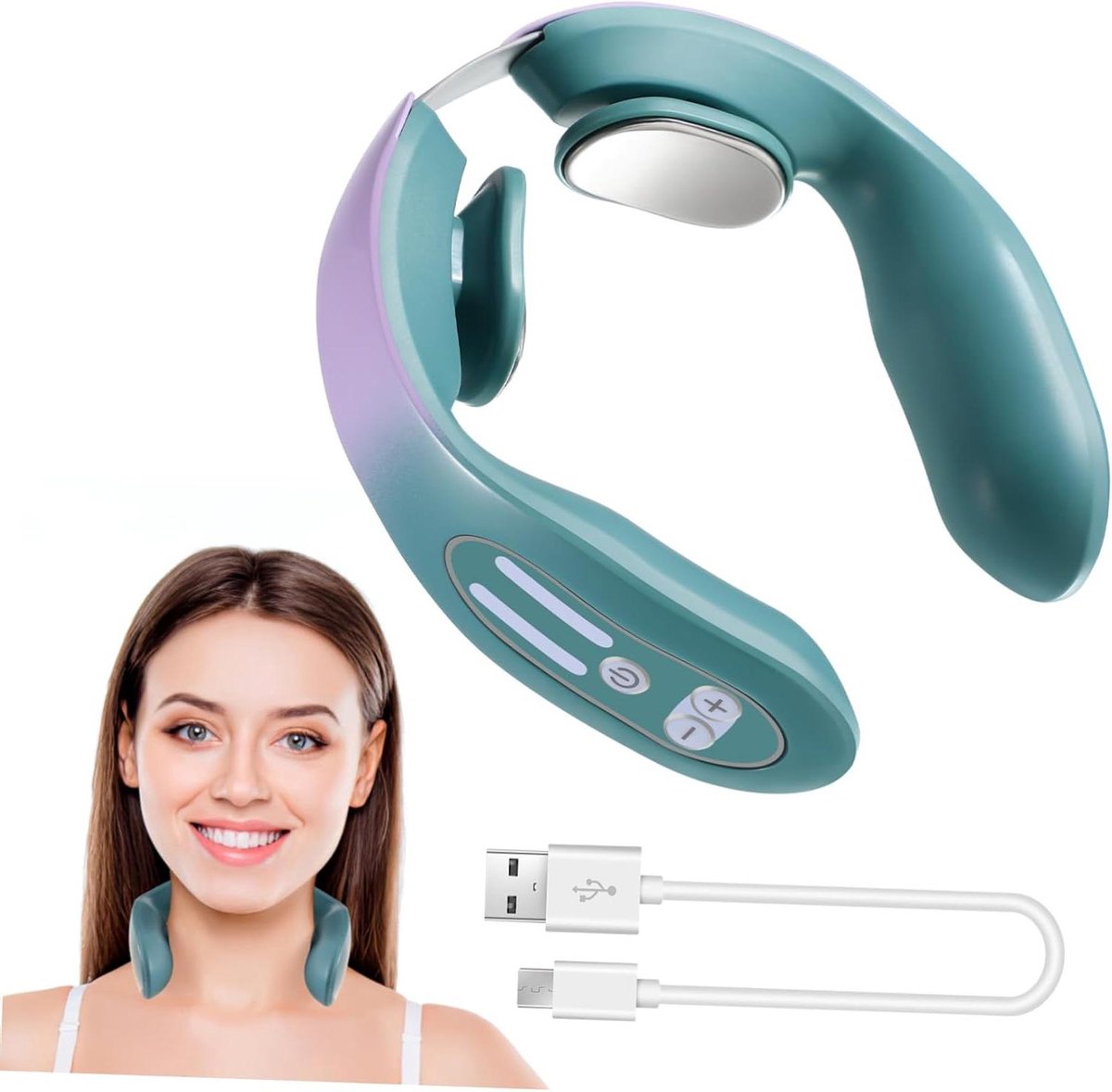 Nekmassageapparaat Met Warmte - Draagbare Massager - Ontspanning Spieren - Slimme Pasvorm Technologie - 15 x 15 cm - Hemelsblauw