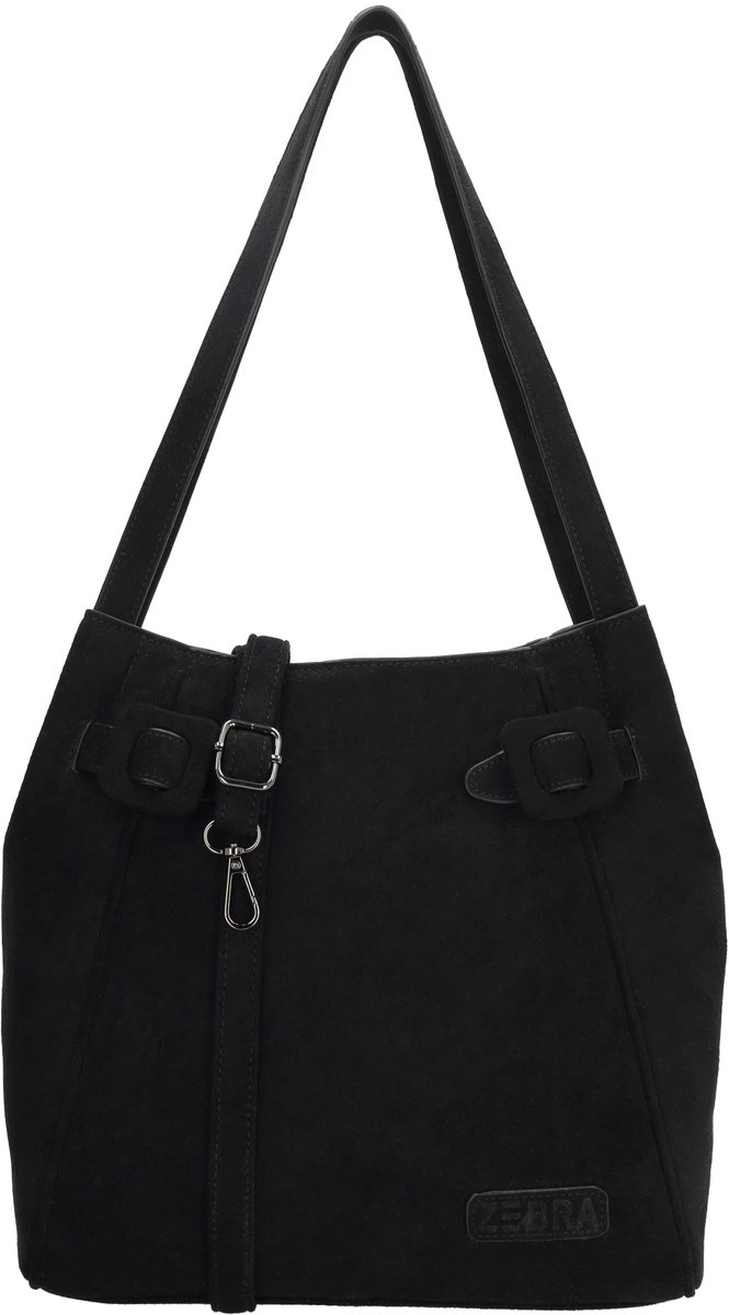 Zebra Trends Davina Schoudertas - Dames Tas - Shopper - Suede Look - Verstelbare Schouderband - Ritssluiting - Zwart