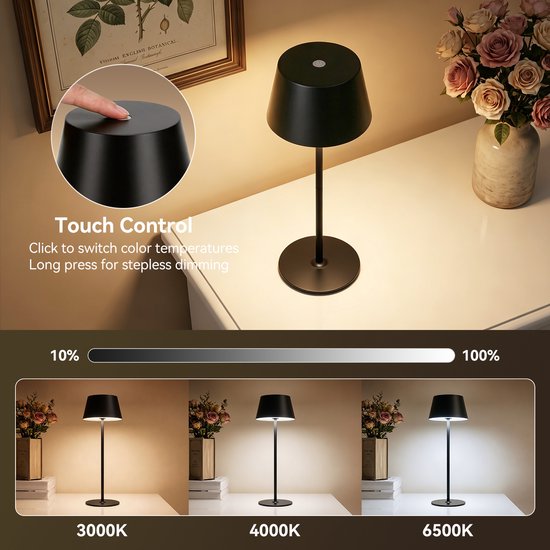 Aigostar Bureaulamp LED Dimbaar - 3 lichtkleuren - IP44 - Magnetische lampkop - Oplaadbare Tafellamp - in hoogte verstelbaar - 5W — afbeelding 4