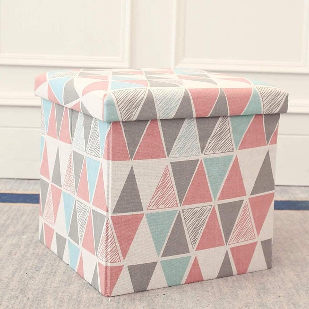 Opbergkruk - Voetenbankje Poef - Extra Zitten - Verborgen Opbergruimte - 30x30x30 cm - Geometrisch