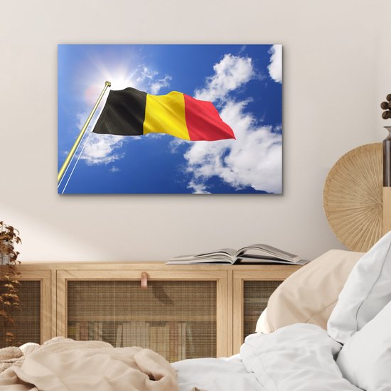 Le drapeau de la Belgique flotte dans les airs Aluminium 60x40 cm - Tirage photo sur Aluminium (décoration murale en métal)