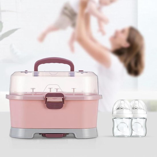 Baby Organizer - Flessenrek Droger - Baby Spullen Opbergen - Stofdicht Ontwerp - 35x27x25cm - Roze — afbeelding 2