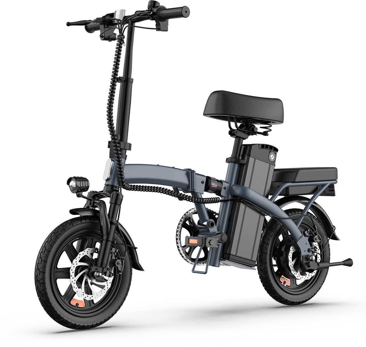 Qekud 14" Opvouwbare Elektrische Fiets – 48V 7,5Ah Accu, 250W Motor, 25km/u, 40km Bereik, Dubbel Geveerd, Schijfremmen – Grijs