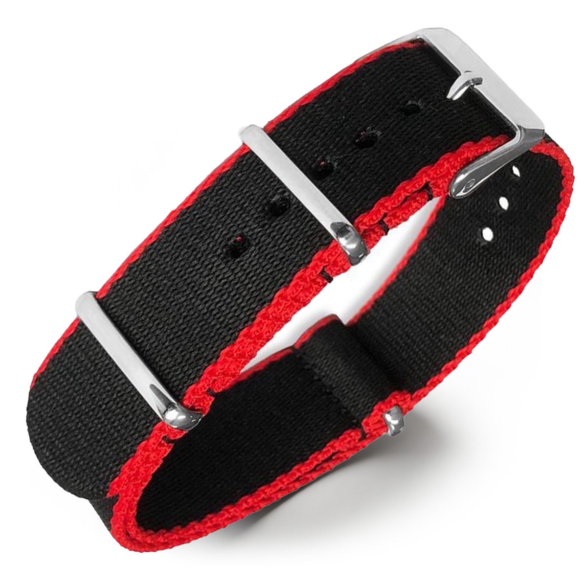 Seatbelt NATO Horlogeband Deluxe Nylon Strap Zwart Rood 22mm