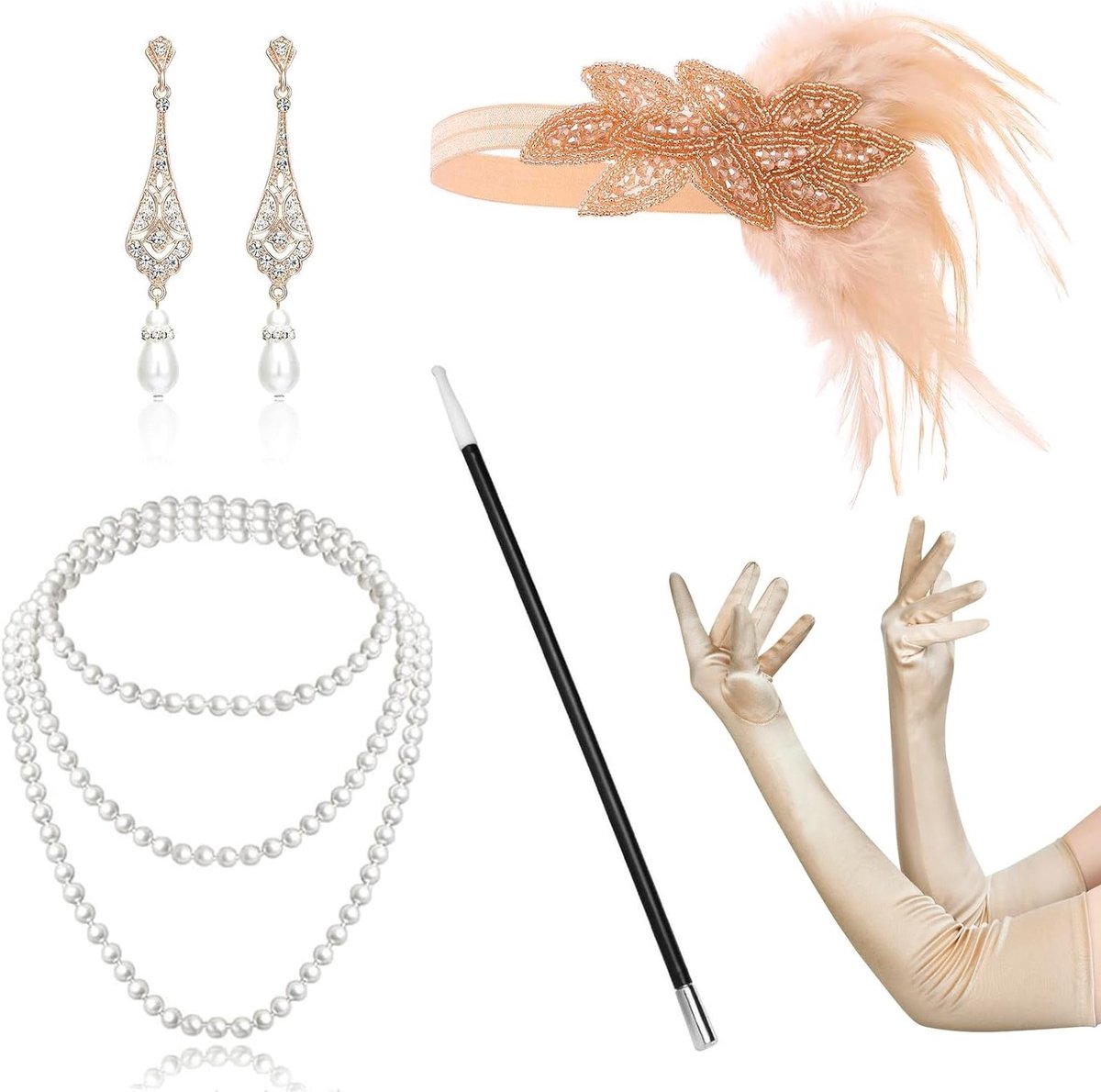 1920s Gatsby Kostuum voor Dames met Feathers en Accessoires voor Feestelijke Gelegenheden