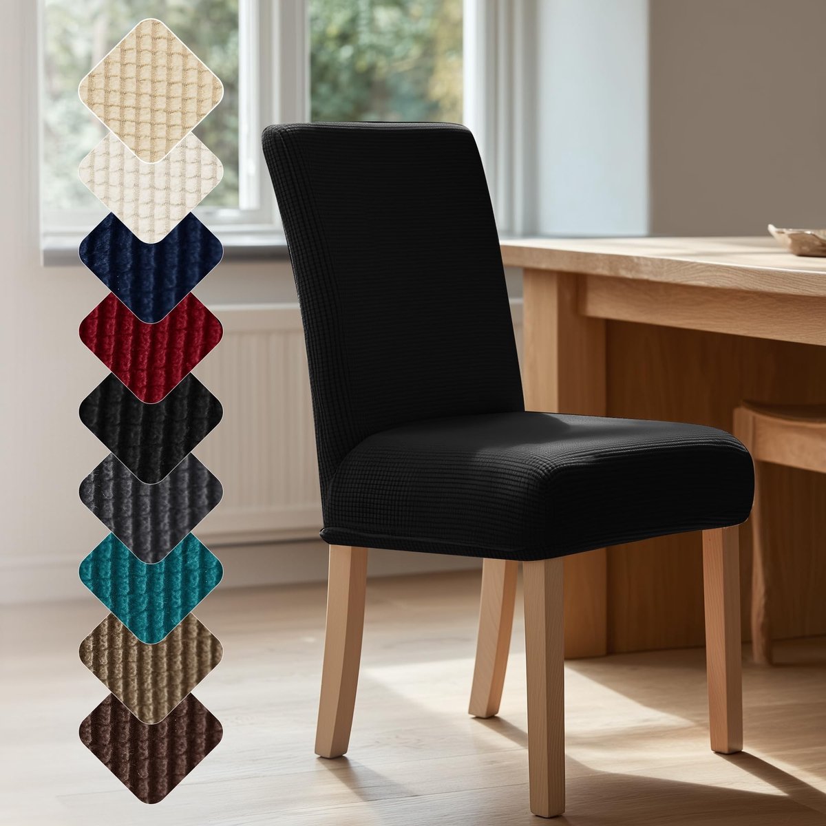 aladdien - Elastische Wasbare Stoelhoezen - Rekbare Eetkamer Stoelhoezen - Zwart - 2 Stuks