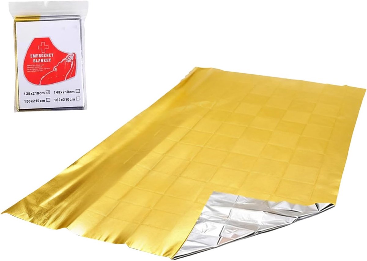 Nooddeken - Thermale deken - Buitenactiviteiten - Reflecterende warmte - 130x210 cm - Goud/Zilver