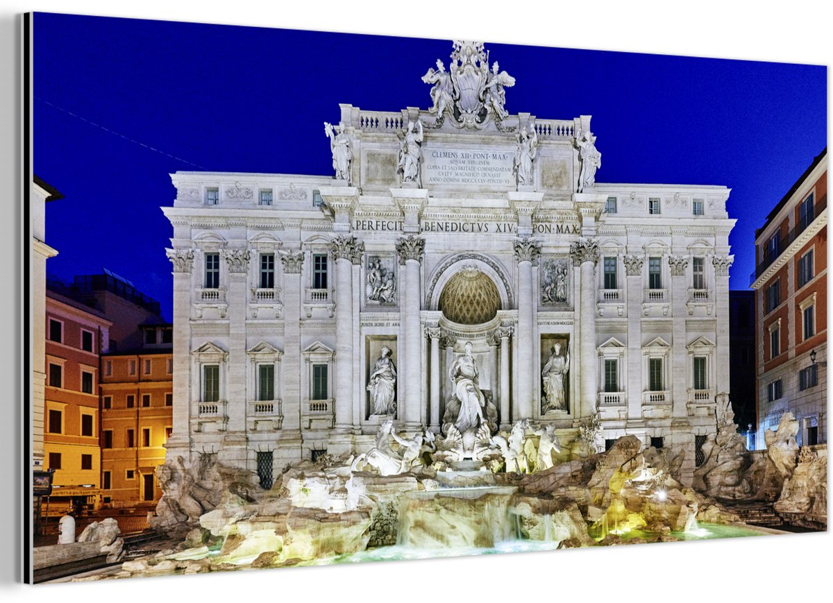 Aluminium schilderij 80x40 cm - Wanddecoratie metaal - Verlichting - Fontein - Rome - Meta