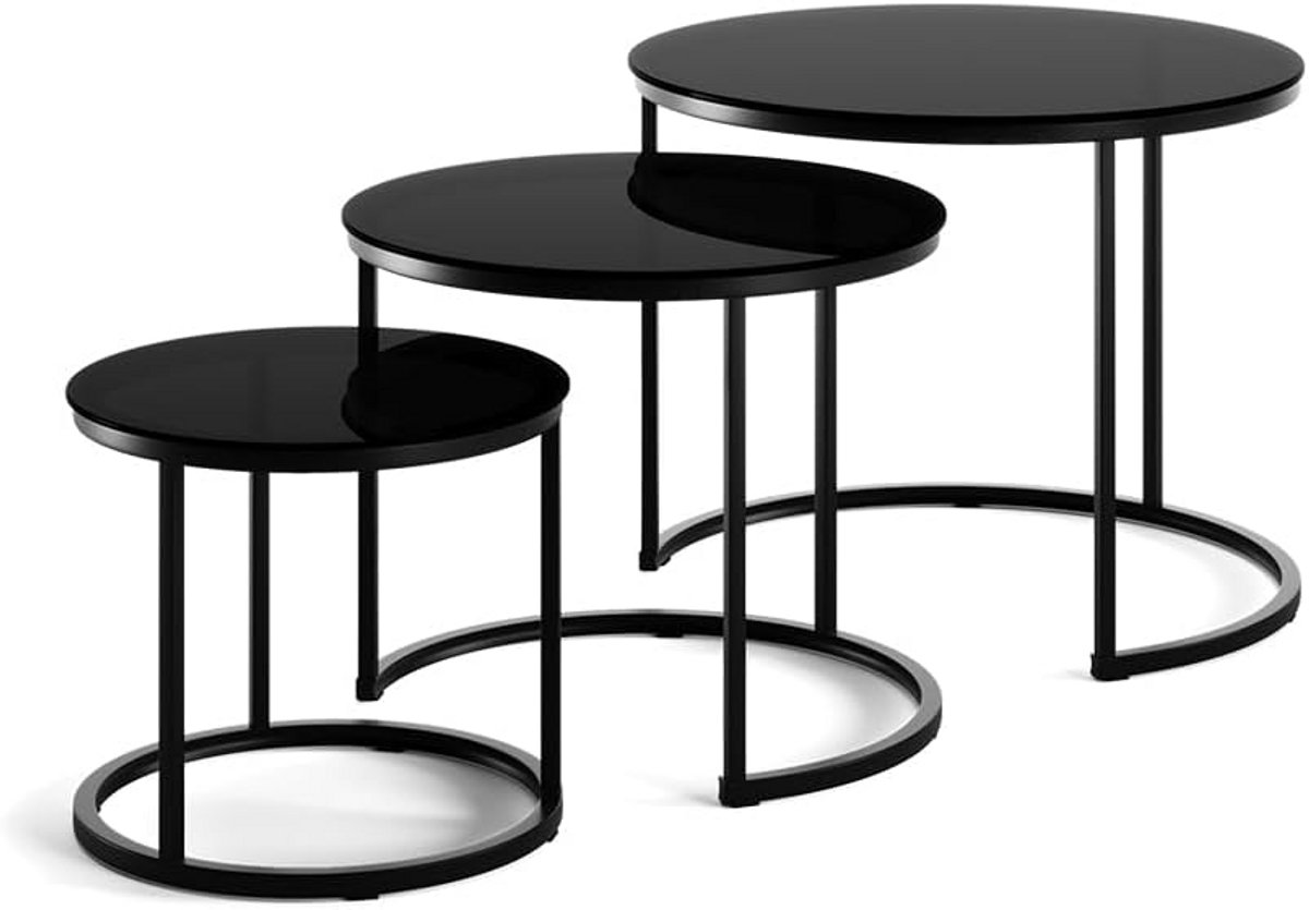 Set van 3 Glazen Bijzettafels - Moderne Vierkante Salontafels in Verschillende Maten