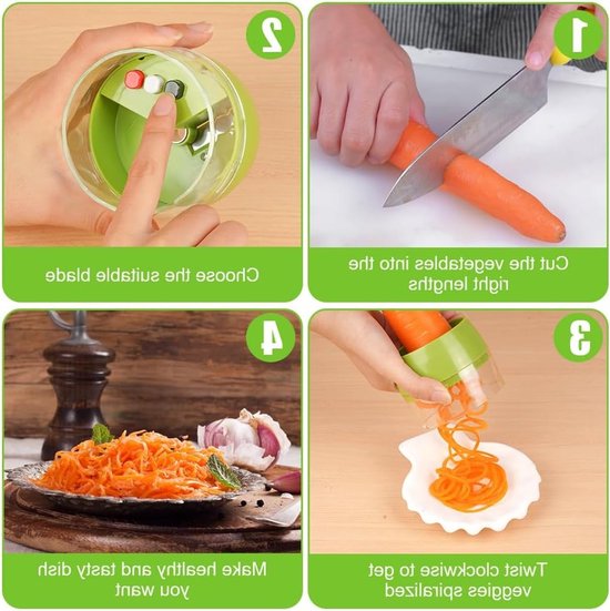 Handheld Spiralizer Groenten Slicer - 4-in-1 Verstelbare Spiral Cutter voor Pasta, Courgette, Wortel en Aardappel Noodles — afbeelding 2