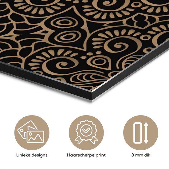 Décoration murale Métal - Peinture Aluminium Industriel - Motif doré sur fond noir - 150x100 cm - Dibond - Photo sur aluminium - Décoration murale industrielle - Pour le salon/chambre