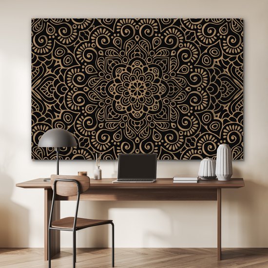 Décoration murale Métal - Peinture Aluminium Industriel - Motif doré sur fond noir - 150x100 cm - Dibond - Photo sur aluminium - Décoration murale industrielle - Pour le salon/chambre