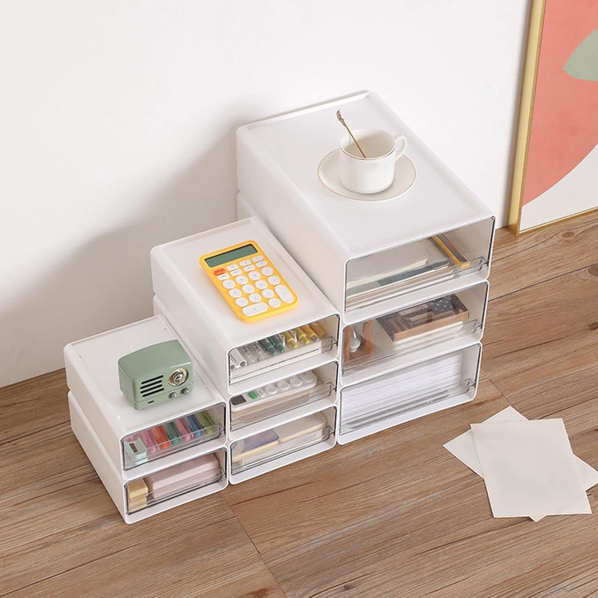 Ladebak Organizer - Opbergbak Bureau - Alles Opbergen - Stapelbaar Ontwerp - Maat L - Wit