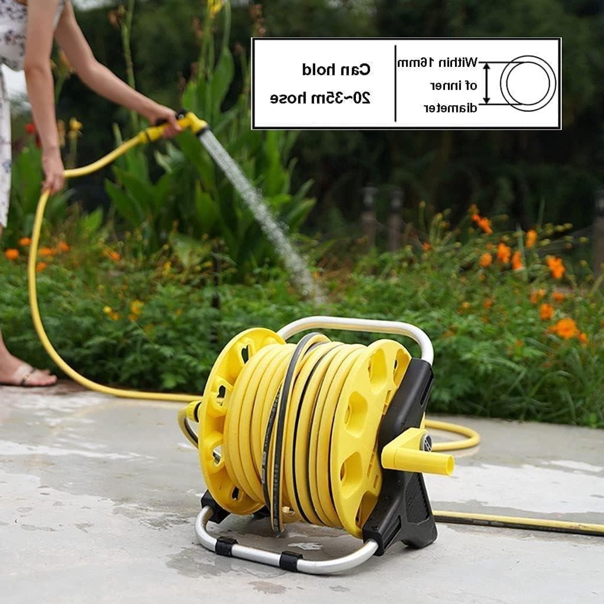 Slanghaspel Kar - Waterslanghouder Trolley - Tuin Besproeien - Stabiele Driehoek Basis - 35m Slang Capaciteit - Zwart