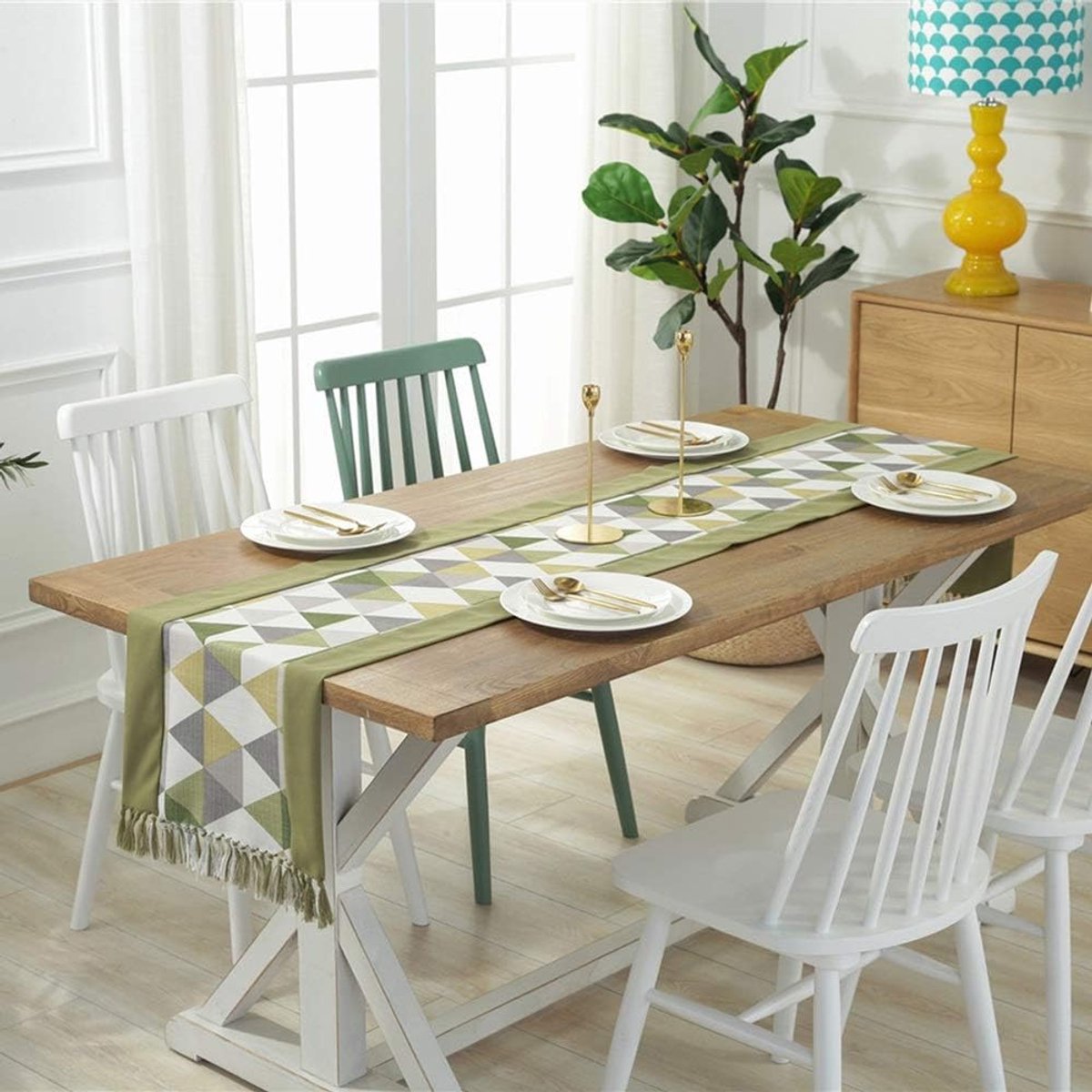 Tafelloper - Tafeldecoratie Loper - Eettafel Aankleden - Rustiek Patroon - 38x220cm - Groen