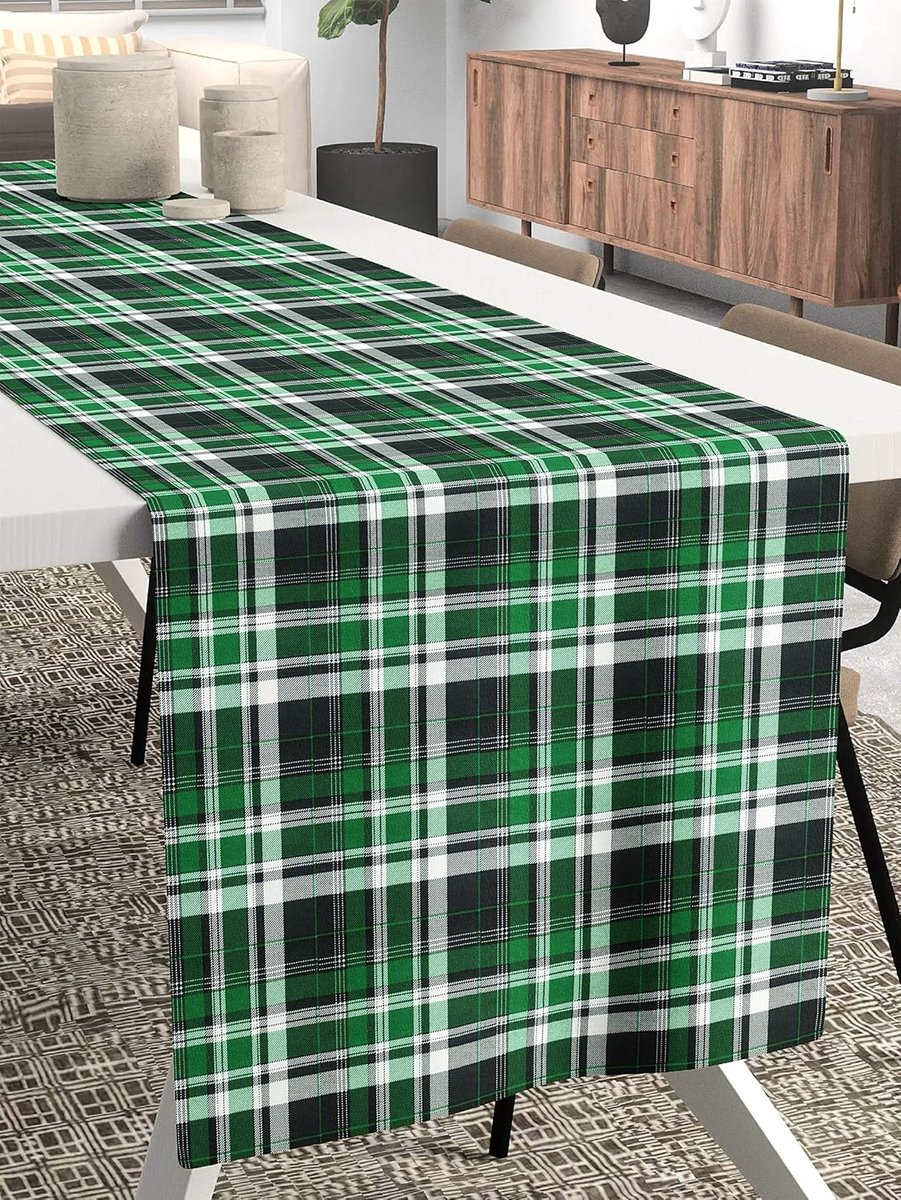 Tafelloper Katoen - Plaid Runner - Feestelijke Decoratie - Set van 4 - 13x108 Inch - Groen