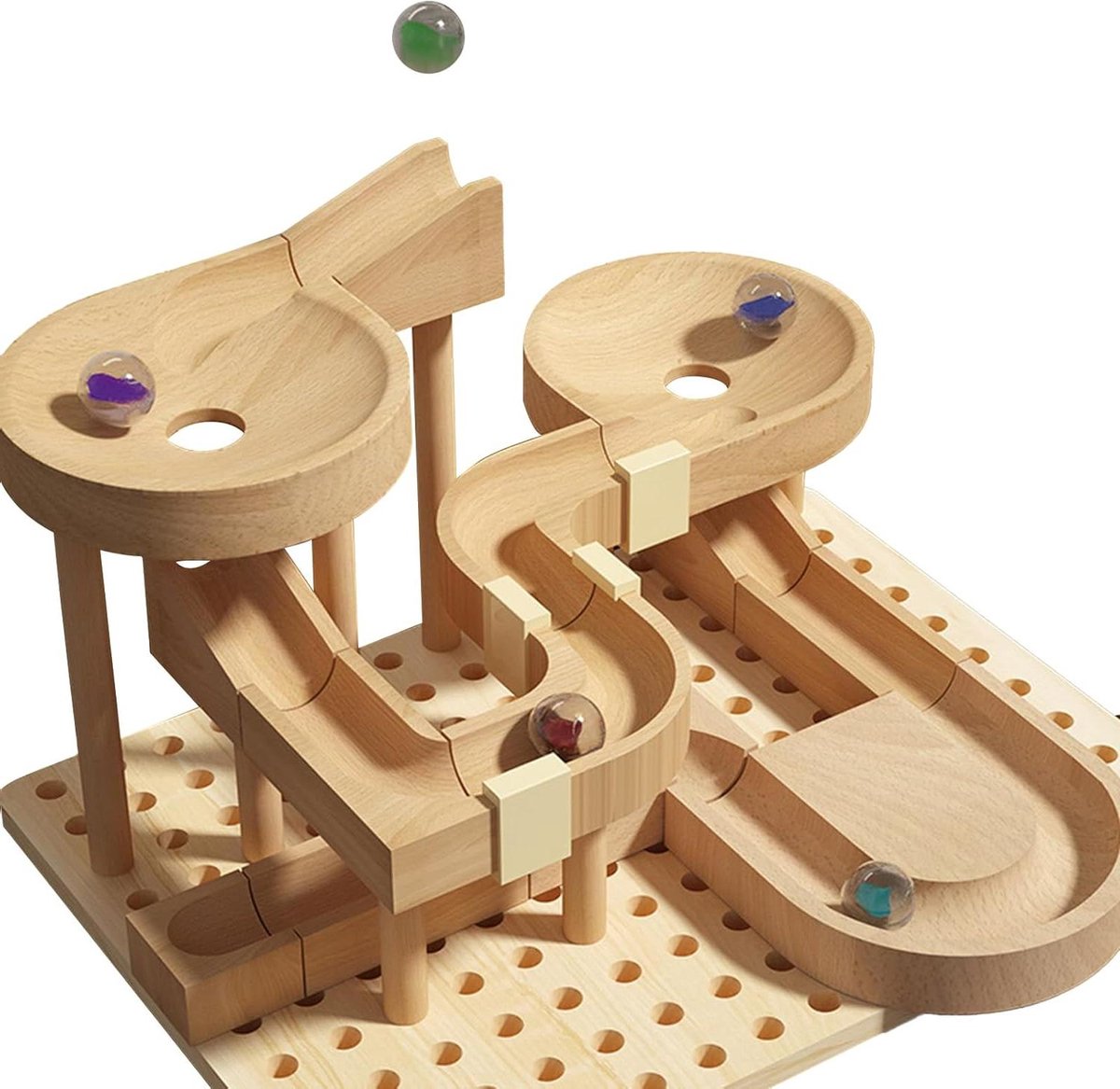 Houten Knotsenbaan - Knikkerbaan Bouwset - Creatief Spelen - Stimuleert Ontwikkeling - 22.5 x 16.5 cm - Houtkleur