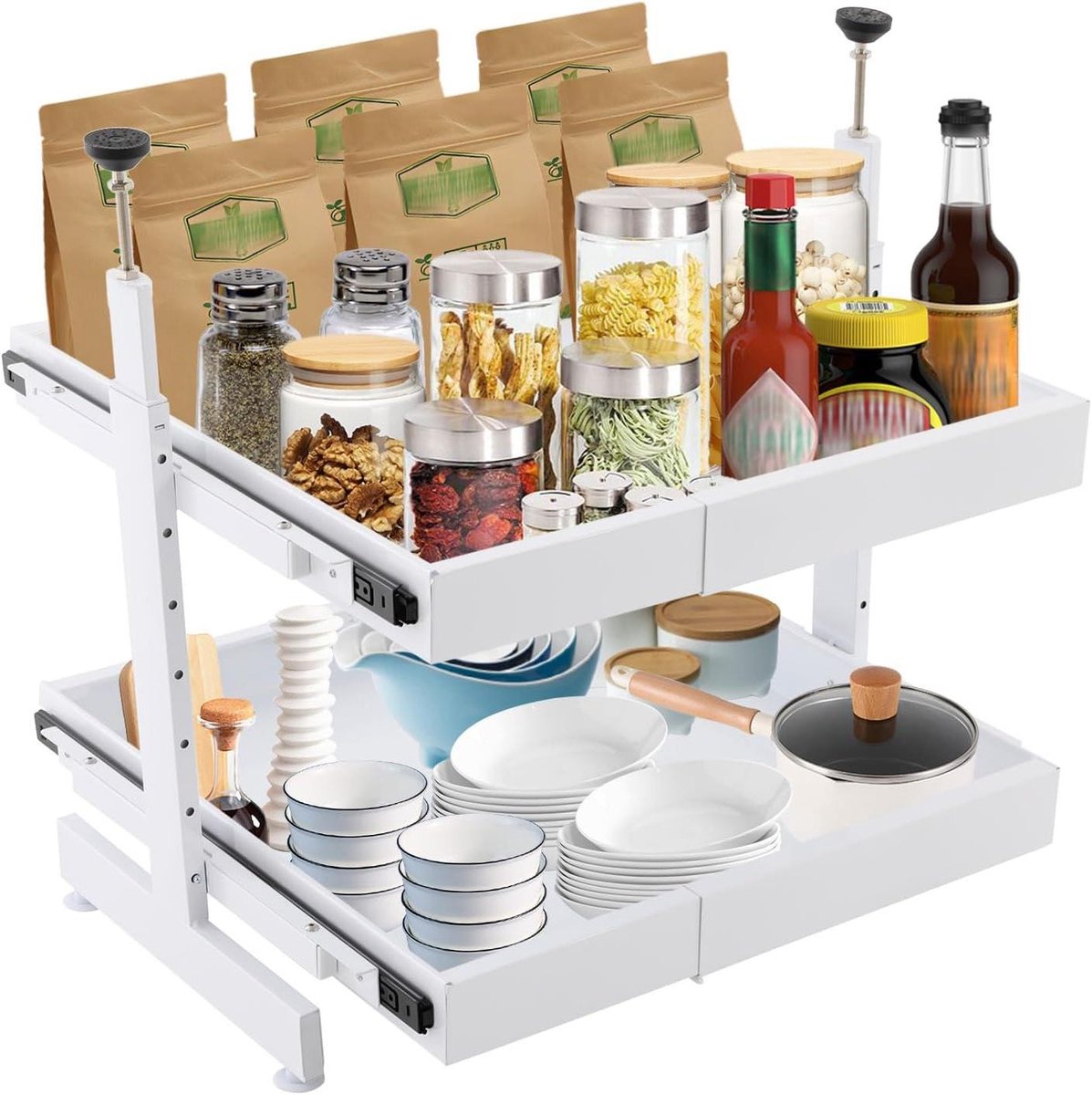 Uittrekbare lade - Kast organizer - Keuken opbergen - Verstelbare hoogte - 53x60x90 cm - Wit