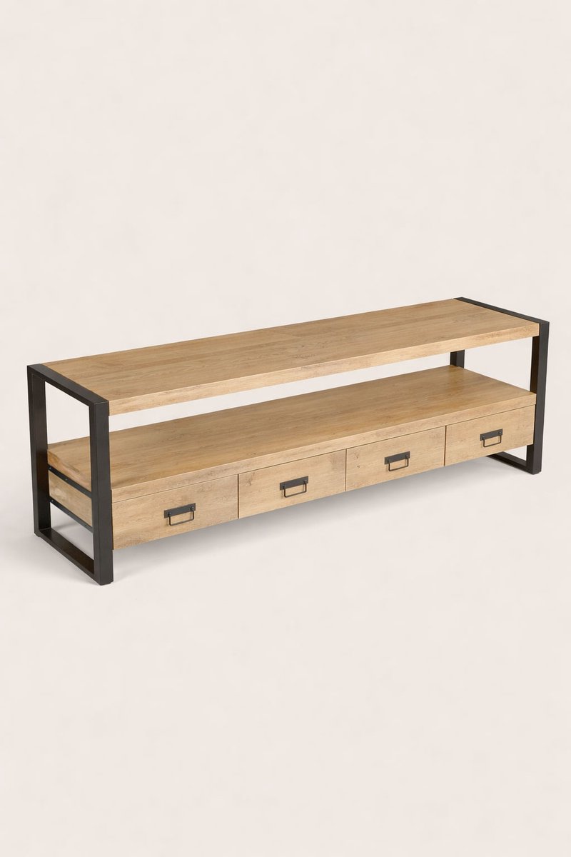TV Meubel 180 cm Mangohout – 4 Lades – Industrieel