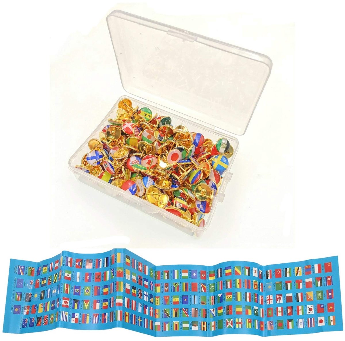 aladdien - Nationale vlag push pins - Decoratieve punaises - Creatief en veelzijdig - 194 stuks - Ideaal voor prikborden - Inclusief vlaglogo kaart