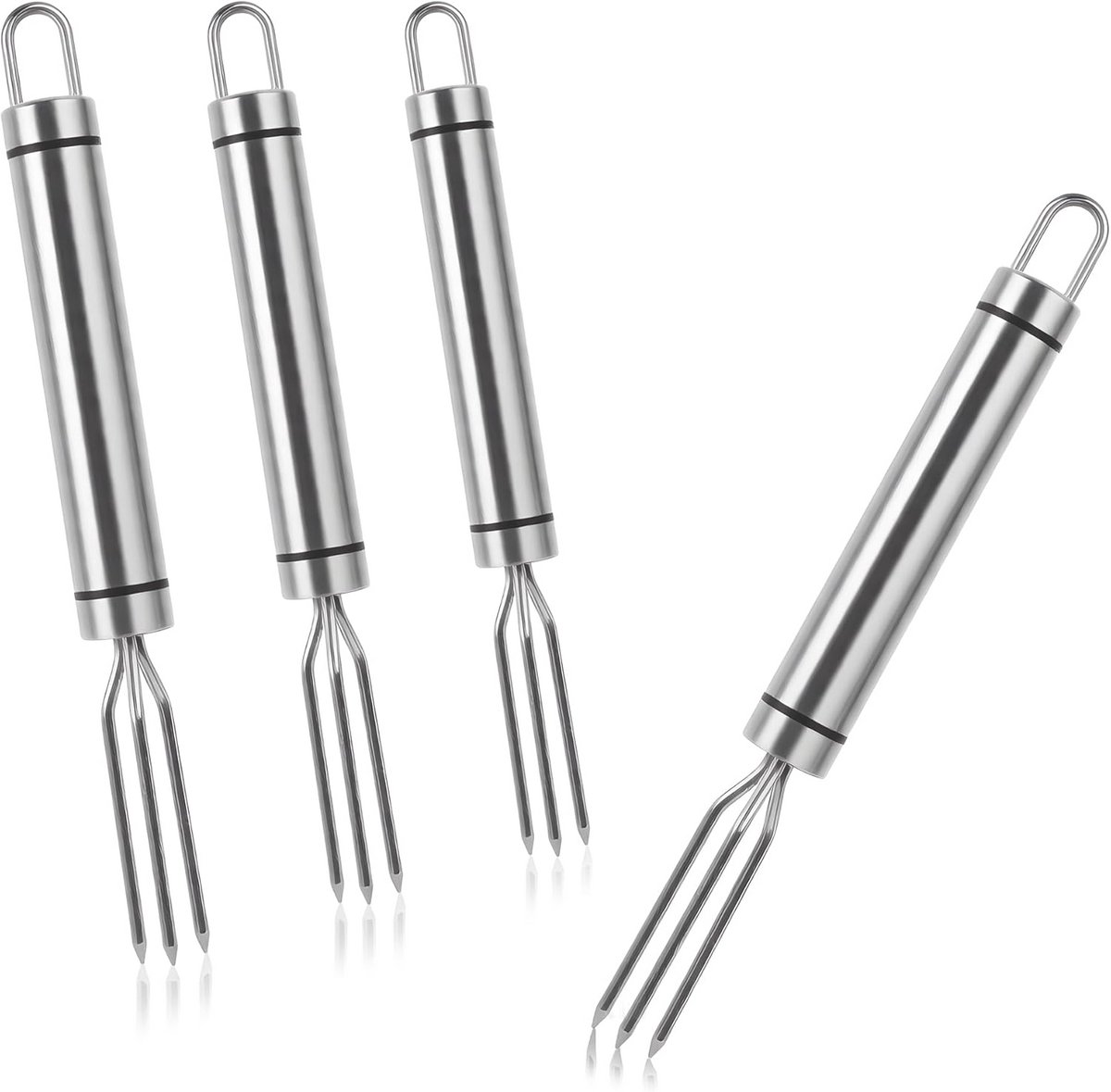 ipow Roestvrij stalen aardappelvork, 4 praktische maïsvorken voor het schillen van aardappelen, vaatwasmachinebestendig, zilveren aardappelhouder voor koken, grillen van aardappelen, maïs enz.