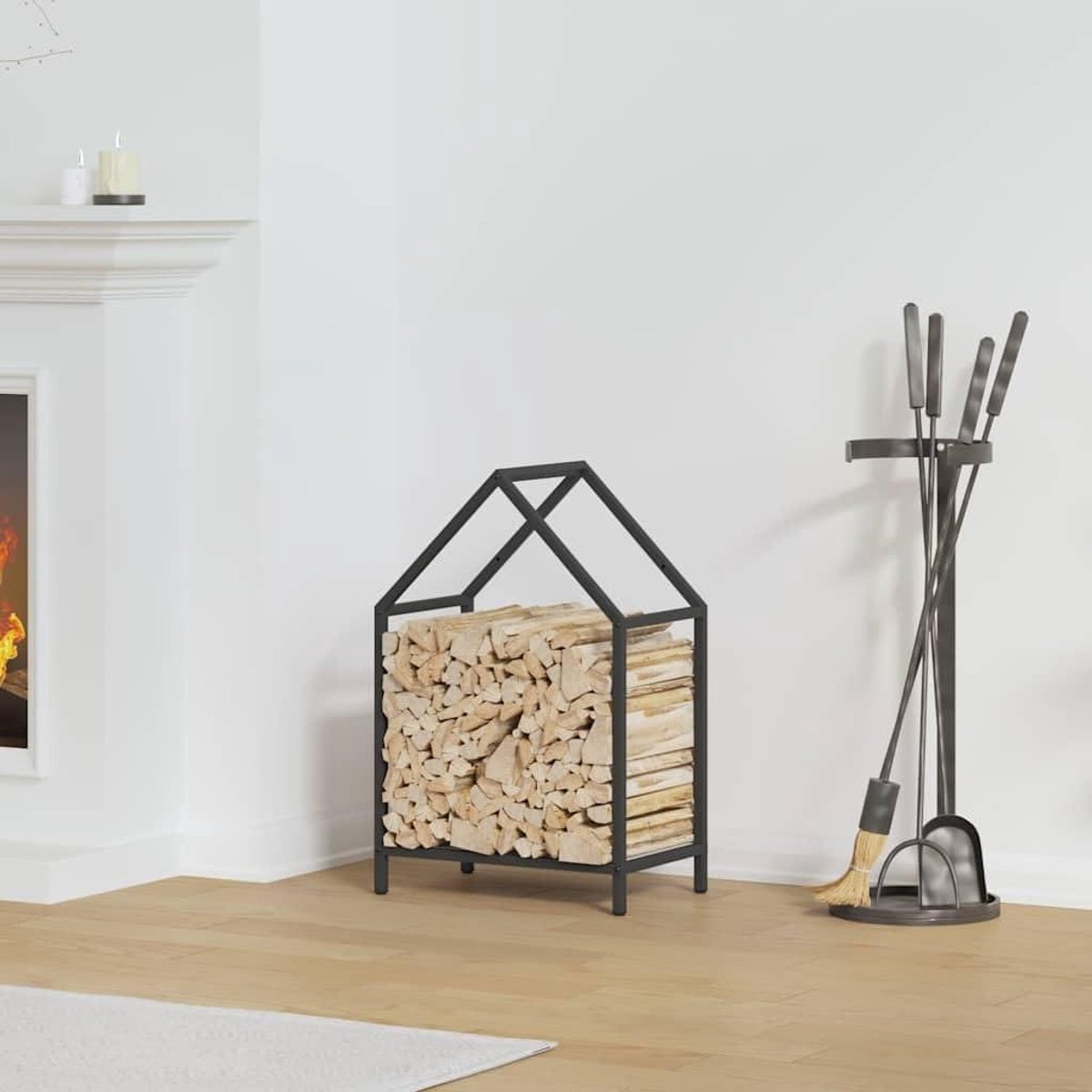 Houtrek - Stapelrek - Efficiënt Opslaan - Robuust Staal - 40 x 25 x 60 cm - Zwart