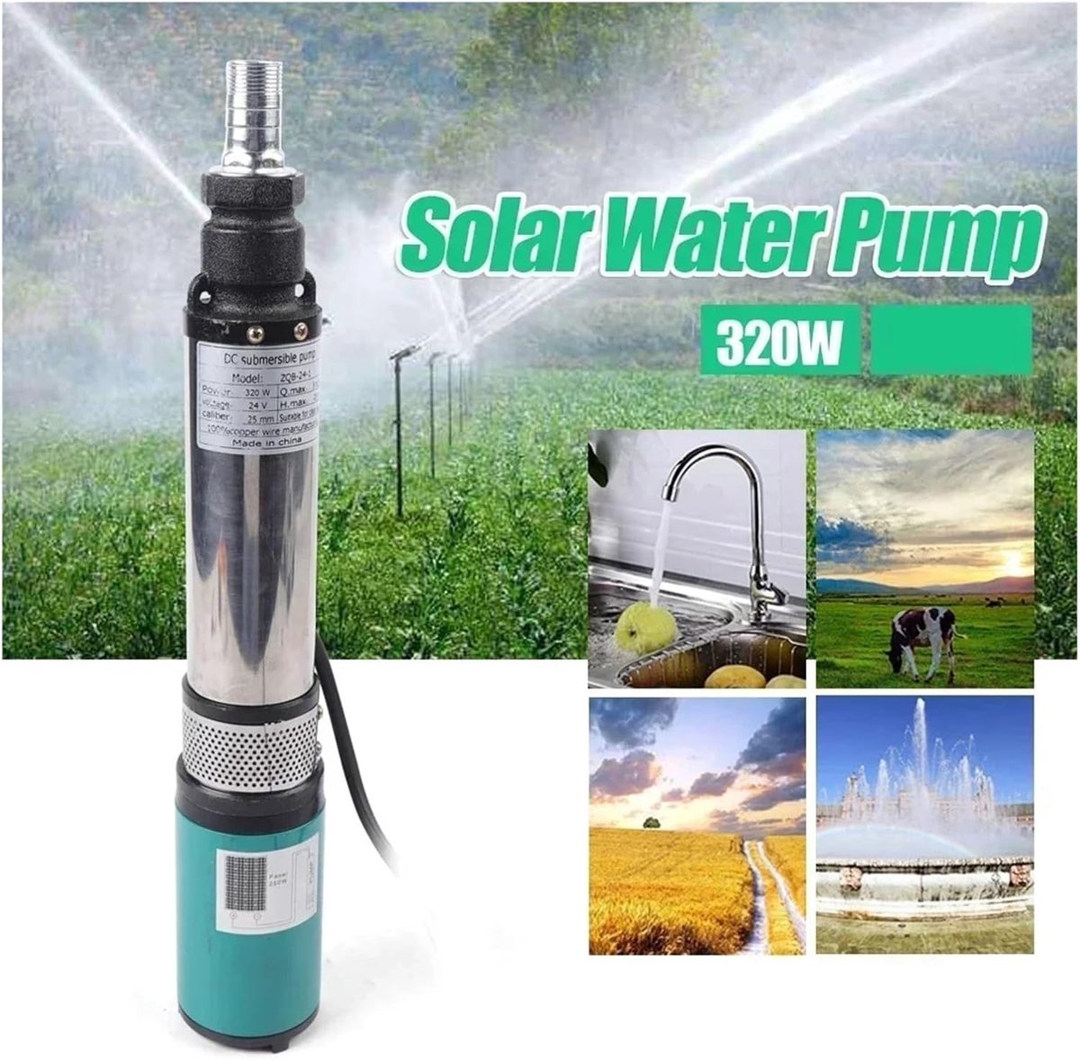 Elektrische Waterpomp - Zonnepomp Boerderijpomp - Tuin Irrigatie - Roestvrij Staal Gietijzer - 25 Meter Opvoerhoogte - Niet gespecificeerd thumbnail 5