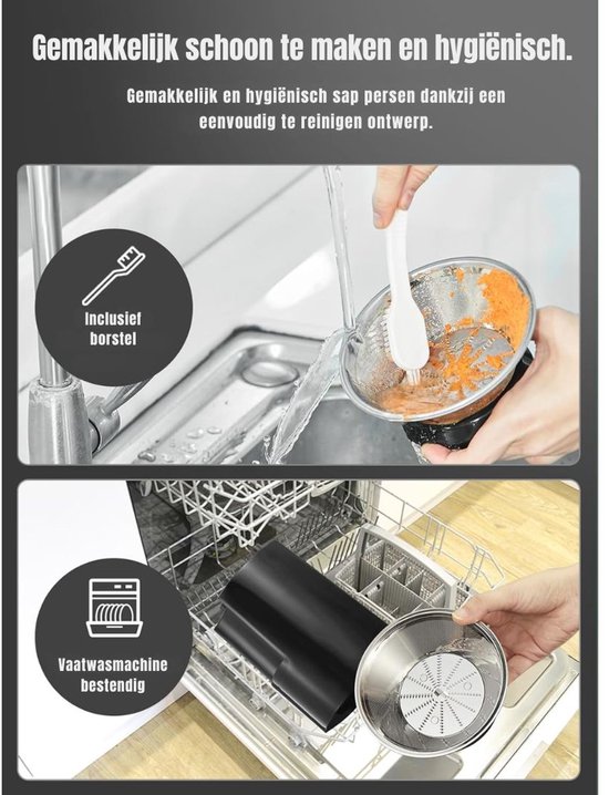 KAD® Sapcentrifuge - Elektrische Sapcentrifuge voor Fruit en Groenten - Smoothie Maker & Slowjuicer - Zwart - 30cm x 20cm x 18cm van Merkloos — afbeelding 5