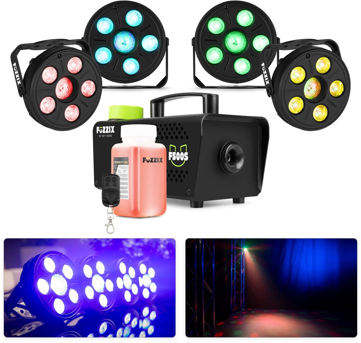 Fuzzix popup feestverlichting set met mini rookmachine - Popup party lichtset voor thema feesten