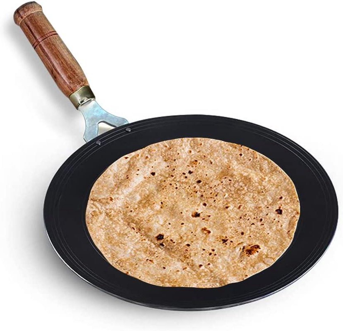Koekenpan - Plat Koekenblik - Dosa Chapati Bakken - Natuurlijke Coating - 27 cm - Zwart
