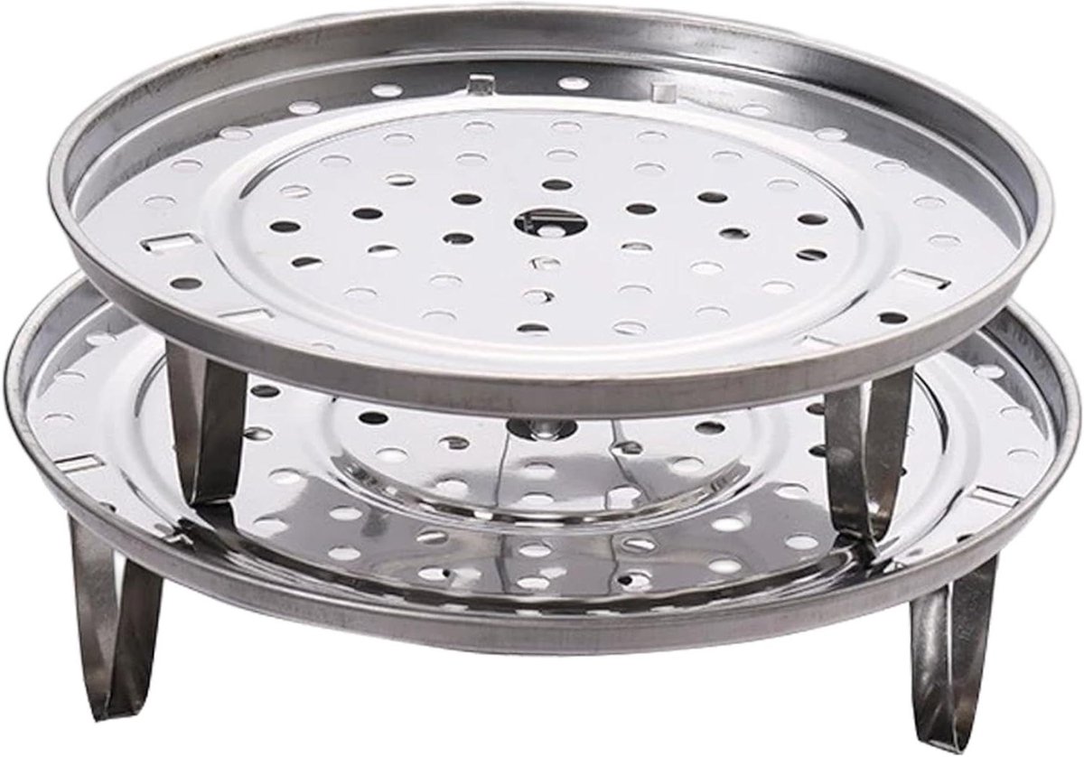 Stoomrek - Steamer mand - Gezond Koken - Verwijderbare poten - 2 stuks 25cm - Zilverkleurig