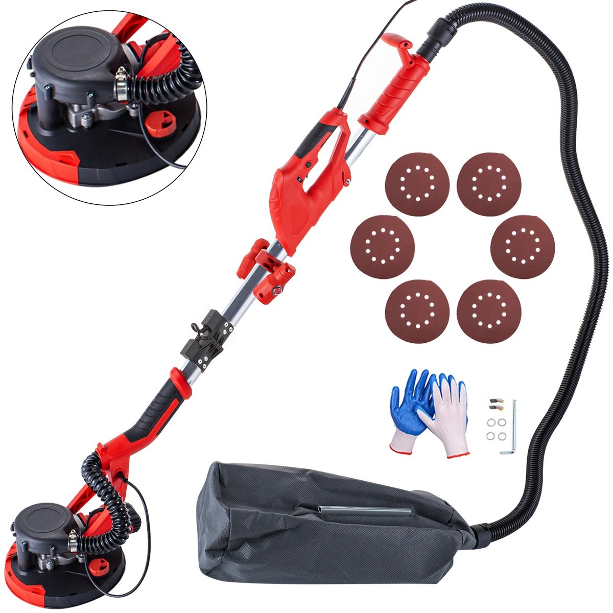 Rolu Gipsplaatschuurmachine – Drywall Sander – Stucadoor Gereedschap – 850 W – Telescoopsteel – Ingebouwde Stofafzuiging