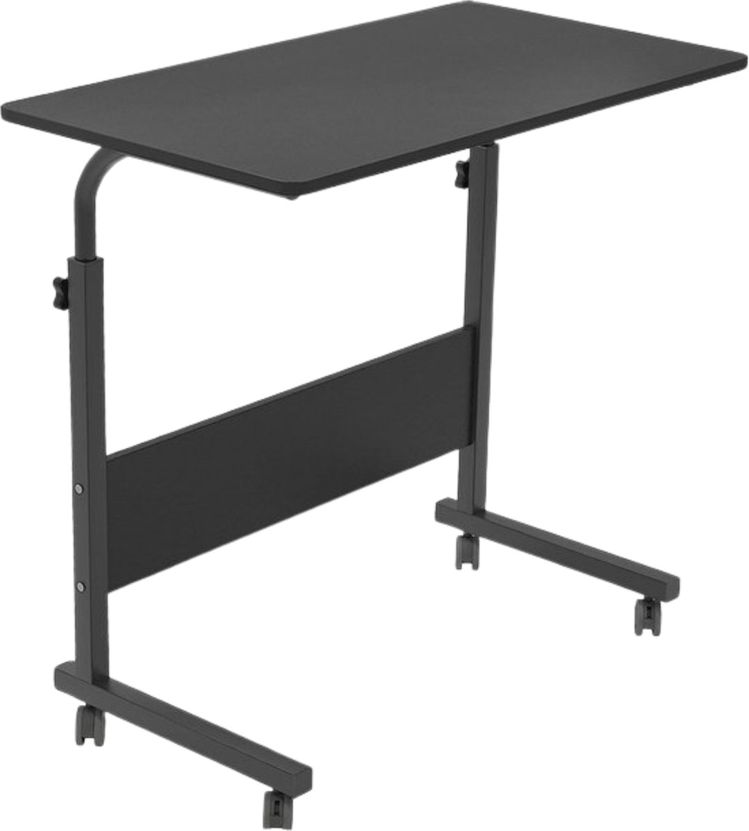Laptoptafel op Wieltjes - Zwart Waltnoot - In Hoogte Verstelbaar - Bedtafeltje met Wielen - Ontbijttafel